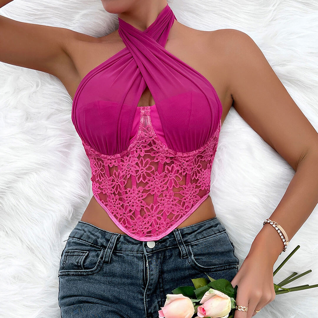 Cropped Halter Lace Corset TopClistos