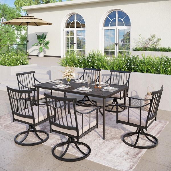 MAISON ARTS 7Piece Outdoor Dining Set for 6,Metal Steel Dining Table with Umbrella Hole
