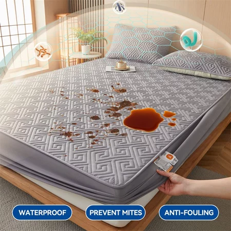 Waterproof Fitted Sheet Queen Mattress Protector Bed Sheet Queen/King/Sing Size Fitted Non-Slip Bedsheet Ready Stock