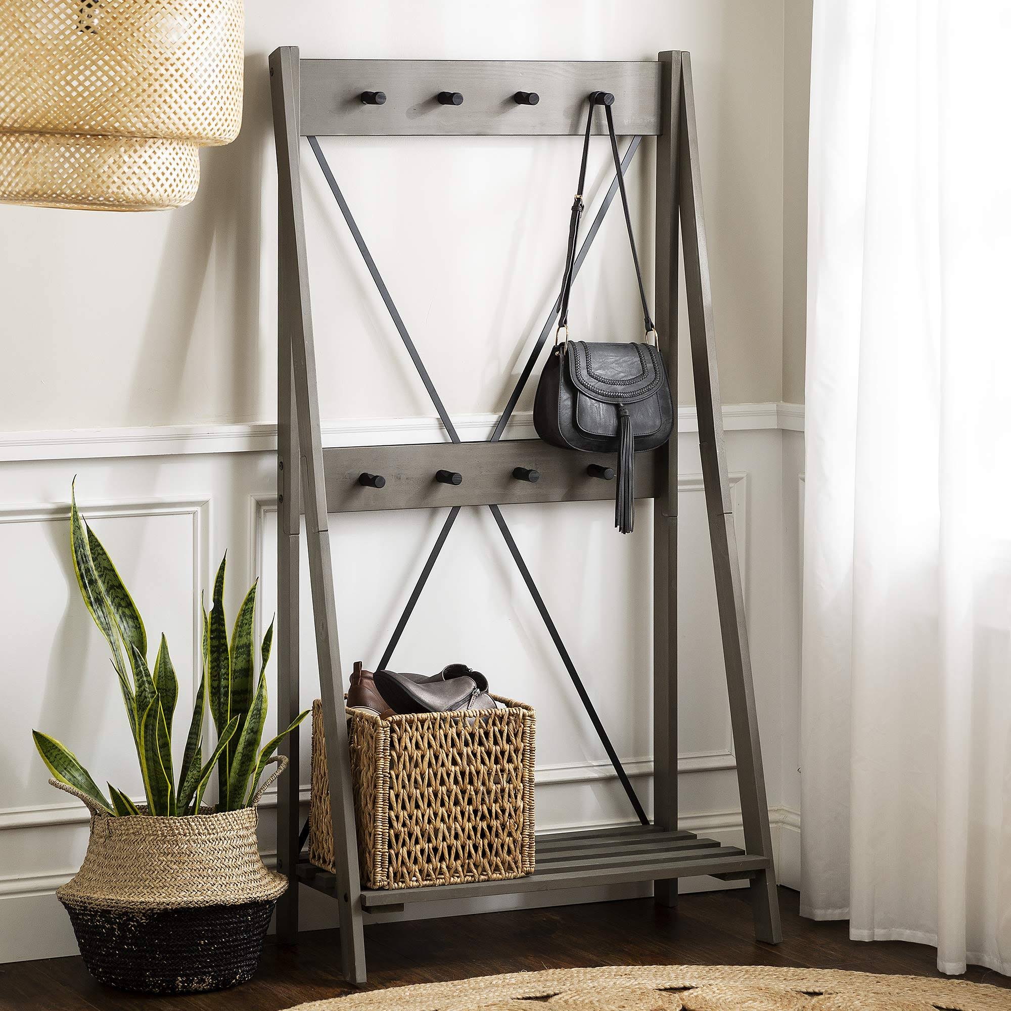 Walker Edison 68x22 Solid Wood Angled Hall Tree - Grey