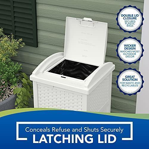 Suncast 33 Gallon Hideaway Trash Can for Patio – Resin Outdoor Trash with Lid – Use in Backyard, Deck, or Patio
