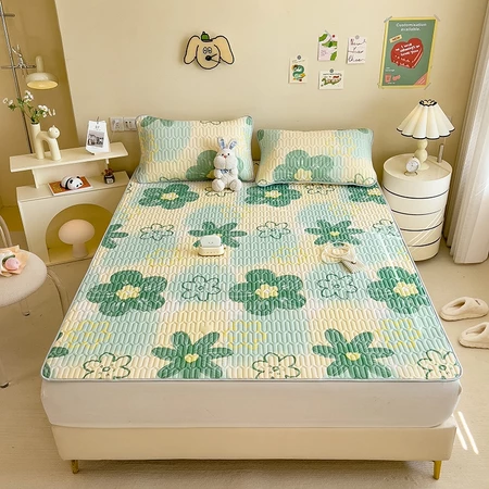 3IN1 Cooling Mat Summer Bedding Set Fitted Bedsheet Set With Pillowcase Latex Cooling Mat