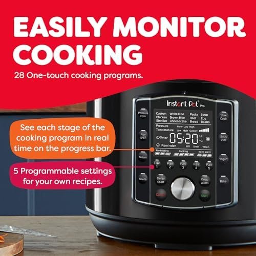(8 QT) 10-in-1 Pressure Cooker, Slow Cooker, Rice/Grain Cooker, Steamer, Sauté, Sous Vide, Yogurt Maker, Sterilizer, and Warmer, Includes App With Over 800 Recipes, Black