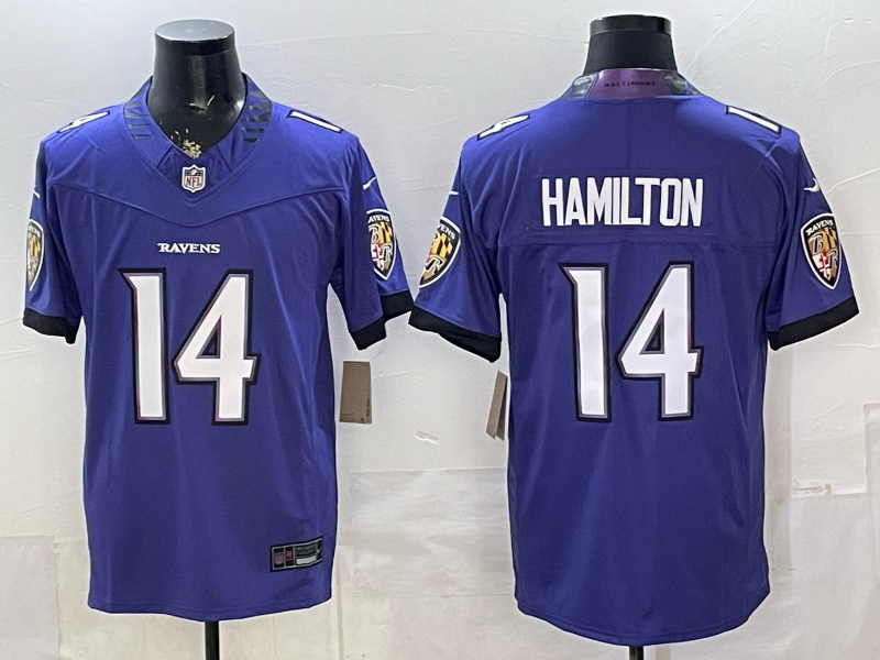 Men's Baltimore Ravens Kyle Hamilton #14 Purple Vapor F.U.S.E. Stitched Limited Jersey