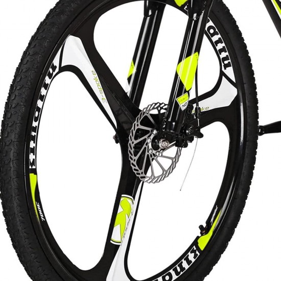Mountain Bikes X1 27.5 Inches 3 Spoke Wheel 21 Speed Dual Disc Brake Bicycle Blackyellow