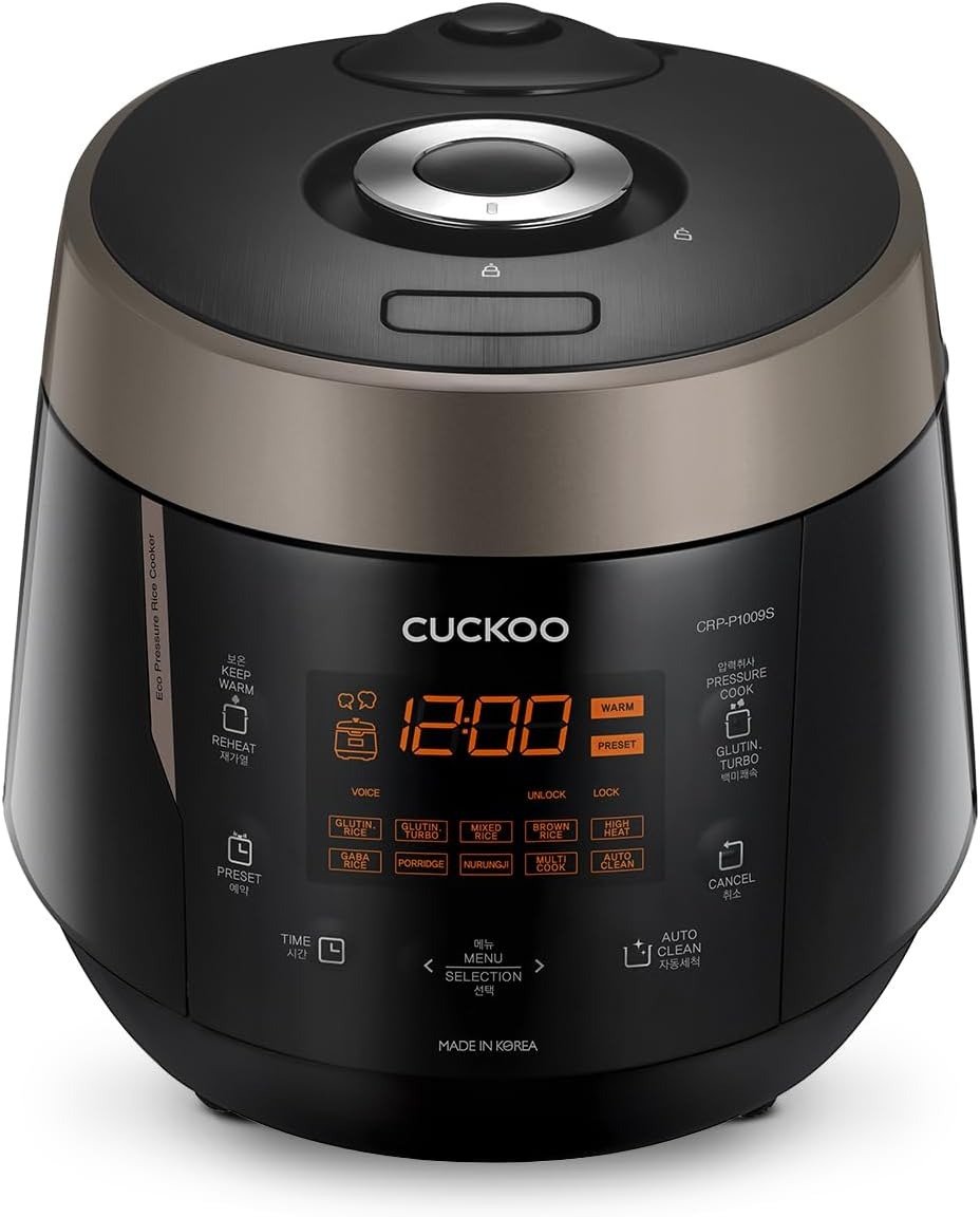 High Pressure Rice Cooker 10-Cup Uncooked / 20-Cup Cooked with Nonstick Inner Pot, Large Rice Maker with 13 Menu Options and Steam Plate, Fuzzy Logic Tech, Voice Guide, Black