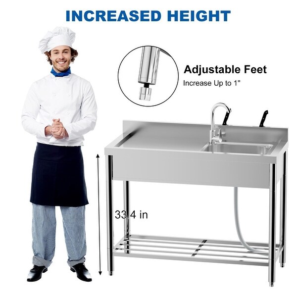 Free Standing Kitchen Sink 47''x20''x37'' Stainless Steel,Utility Single Bowl Sink With 360��Rotating Faucet