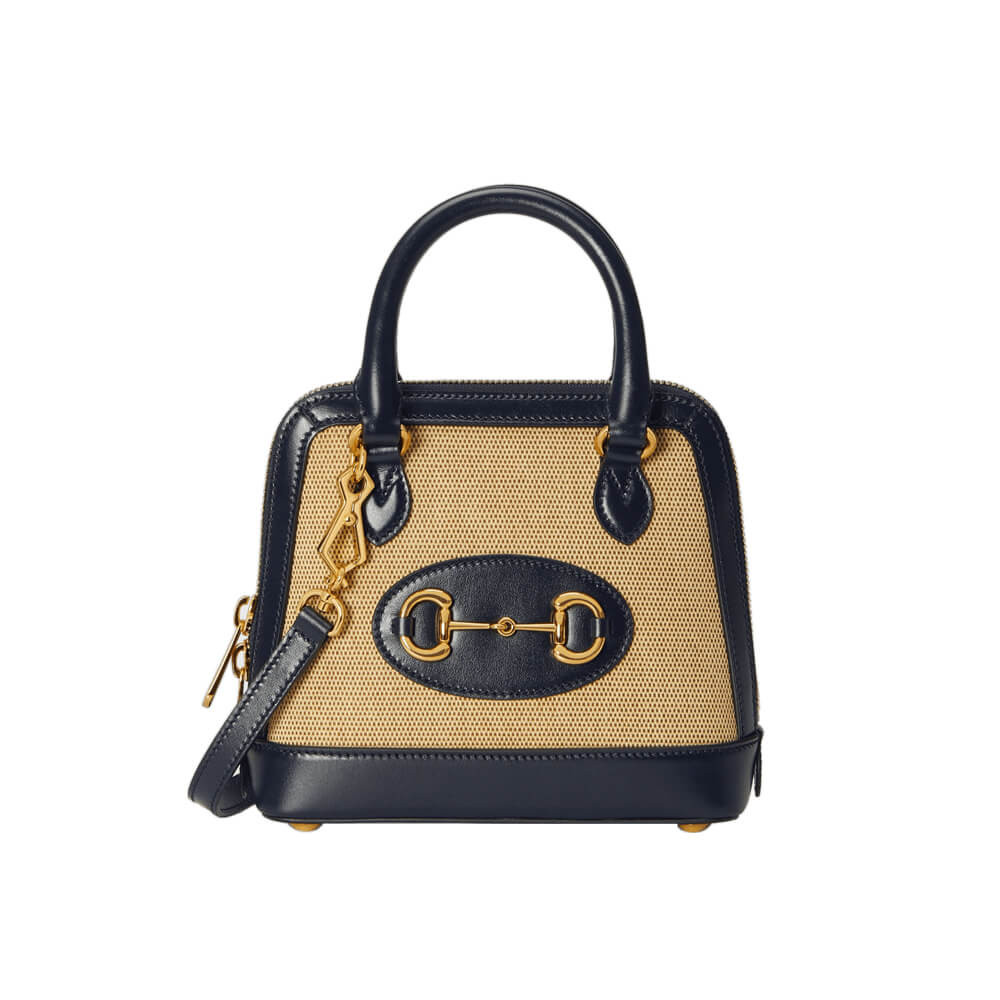 Gucci Horsebit 1955 Mini Top Handle Bag in Beige Canvas