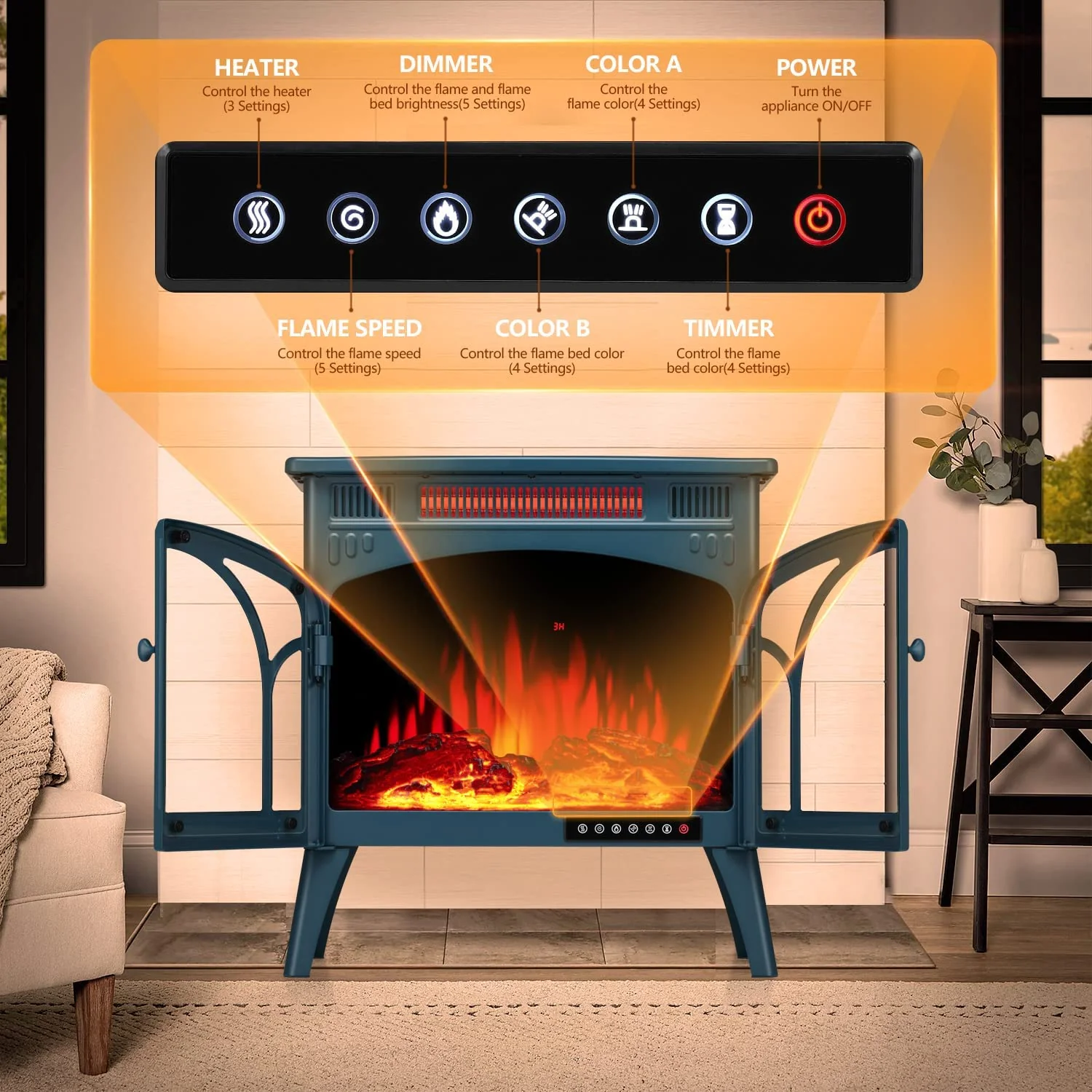 25 Inches 3D Infrared  Free Standing Electric Fireplace Stove S230B