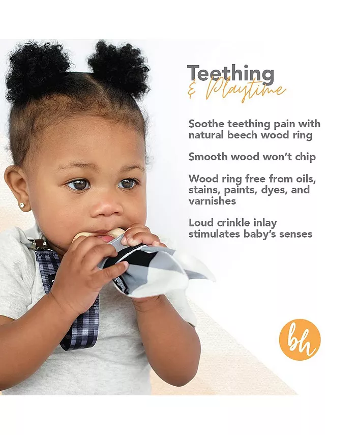 Booginhead Pacifier Clip and Natural Wood Baby Teether, Blue Feather