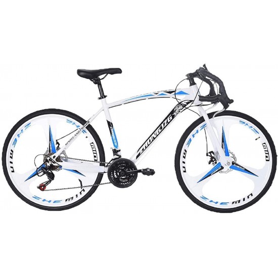 26 inch 21 Speed Commuters Aluminum Full Suspension Road Bike, High Carbon Steel Frame Mechanical Disc Brake,700c Tire, for Adult Teens