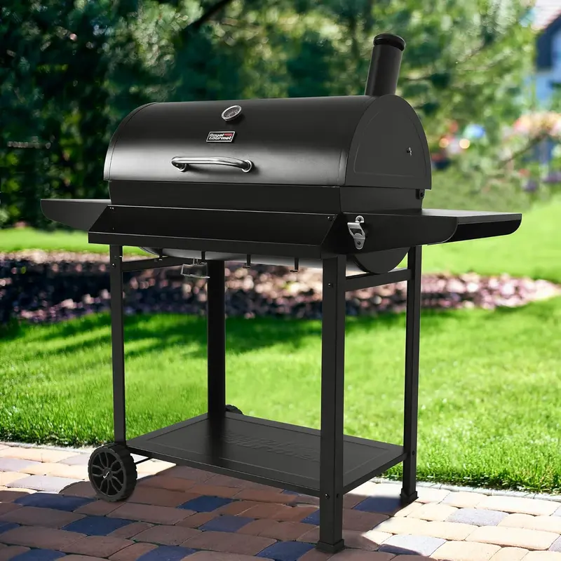 Royal Gourmet CC1830T Charcoal Barrel Grill – 30-Inch with Warming Rack, Front Storage Basket & 627 Sq. In. Grilling Area