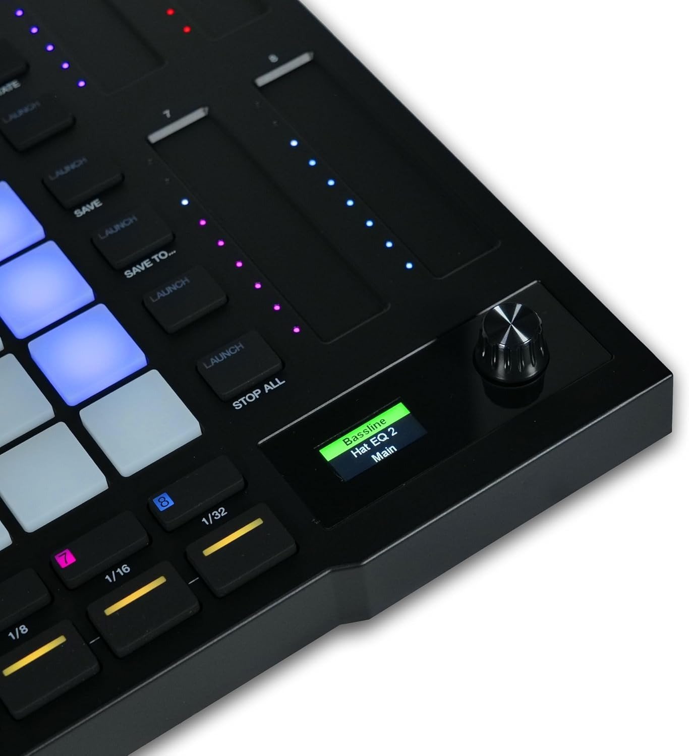 MIDI Controller with 8 Touch Strips, Step Sequencer, 64 RGB Velocity-Sensitive Pads, CV Gates, MIDI In and Out, USB-C