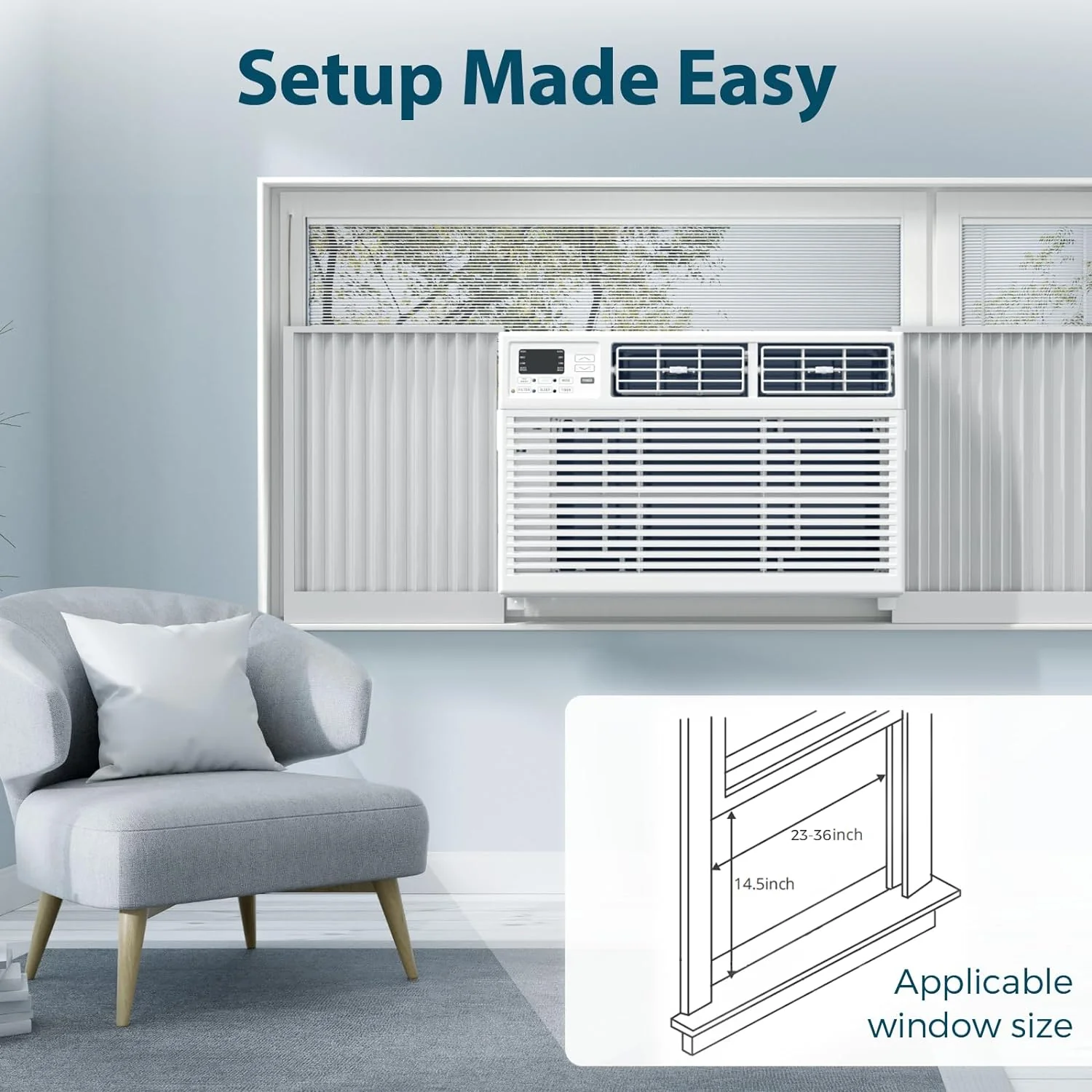 Window Air Conditioner, 8000BTU, 24H Timer, Remote Control A8502W