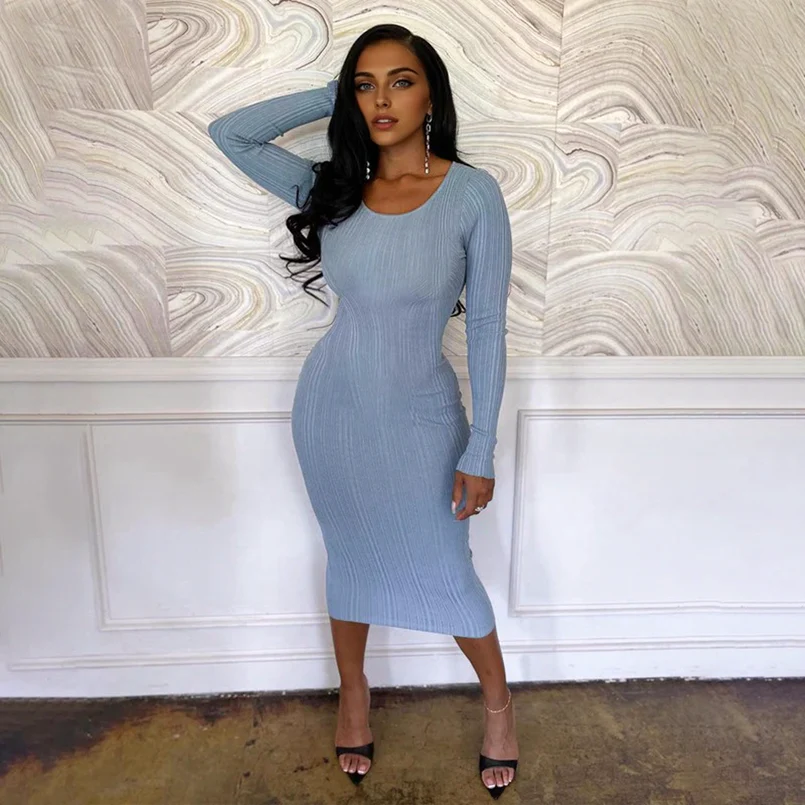 Ribbed Long Sleeve Maxi DressClistos