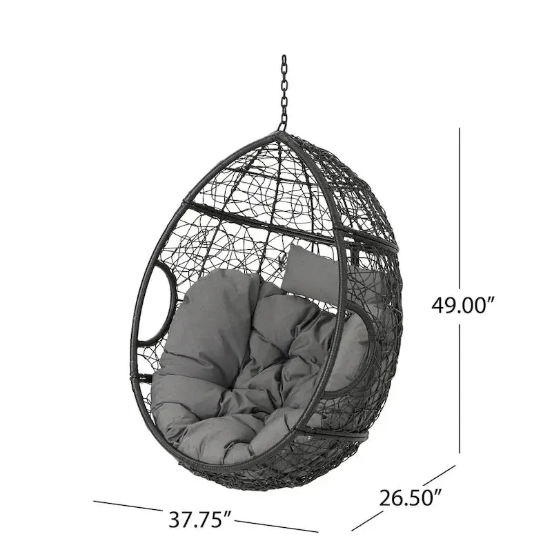 Waterproof Wicker Hanging Basket Chair – Hammock-Style Seat with Cushions, 300 lb Weight Limit