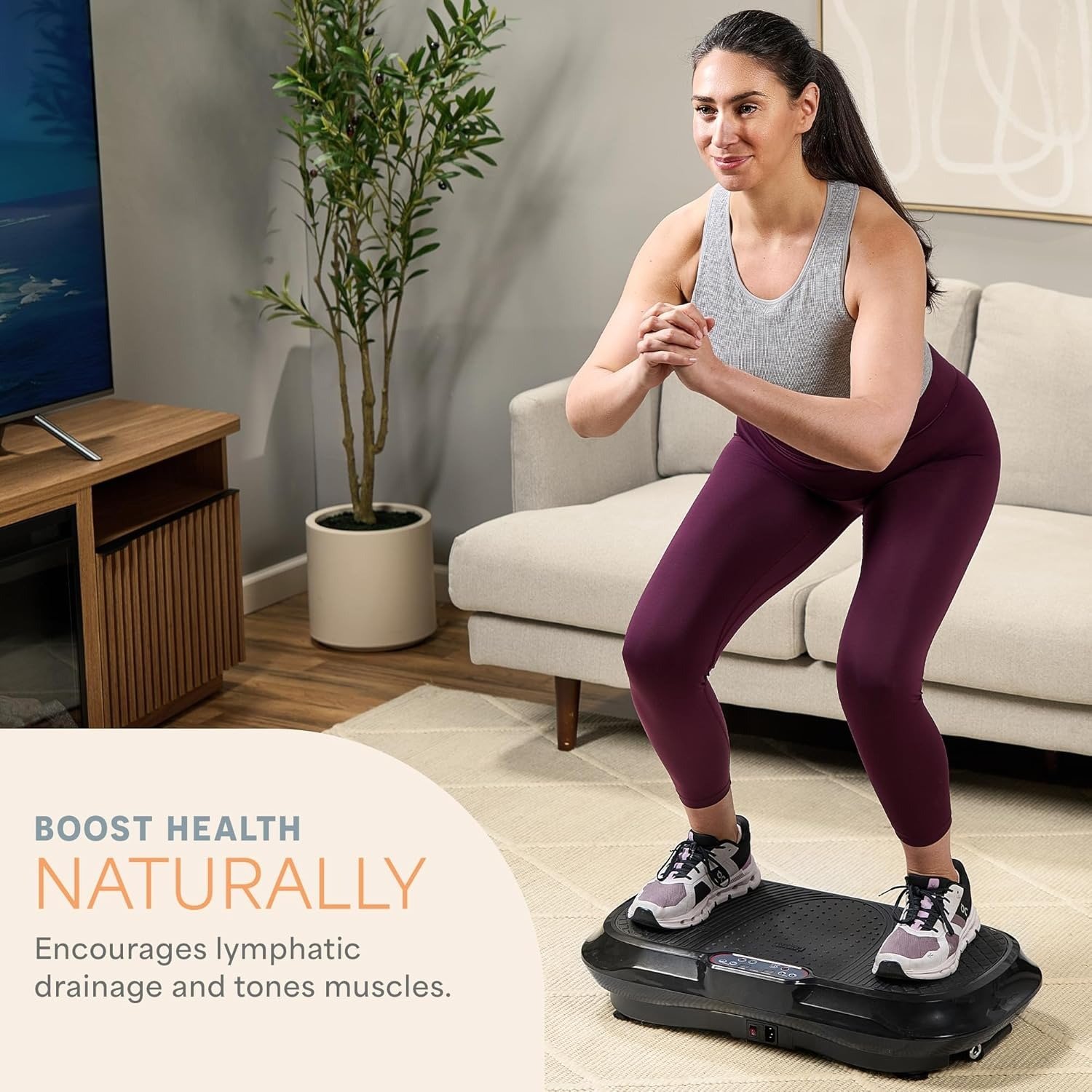 Vibration Plate Exercise Machine for Lymphatic Drainage, Muscle Activation, Full-Body Workout Vibrating Platform with Loop Bands, Fitness Equipment for Strength Toning & Fat Loss