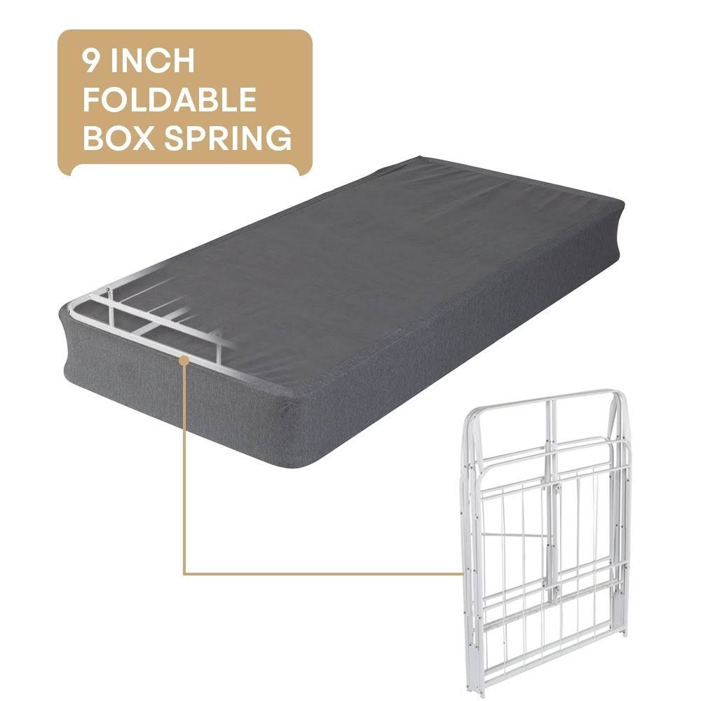 Foldable 9inch Mattress Foundation Smart Twin/Twin XL Box Spring Bed Frame Zero Assembly Sturdy Metal Bed Structure