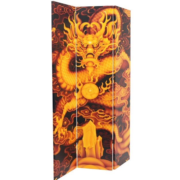 Dragon Fire On The Mountain Double Sided Room Divider Yellow Oriental Furniture