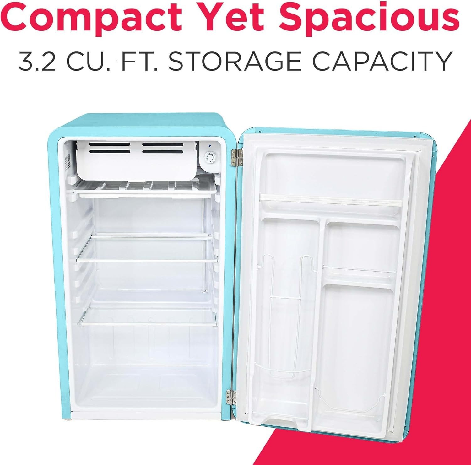 3.2 Cu.Ft Retro Compact Mini Fridge with Freezer Reversible Door Blue