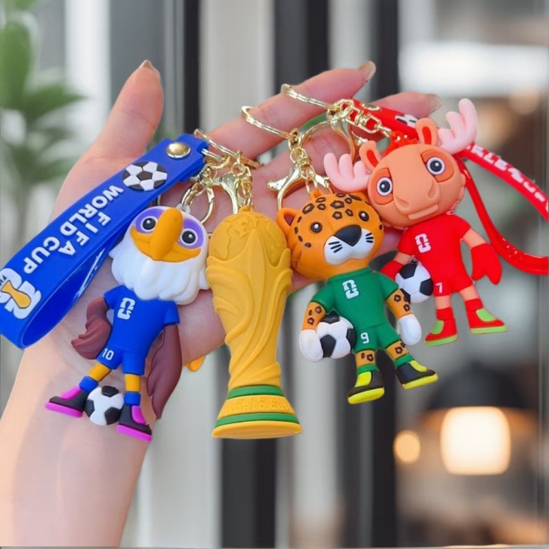 2026 World Cup Keychain Soft Rubber Fan Mascot Pendant Car Keychain Wholesale Keychain Supply