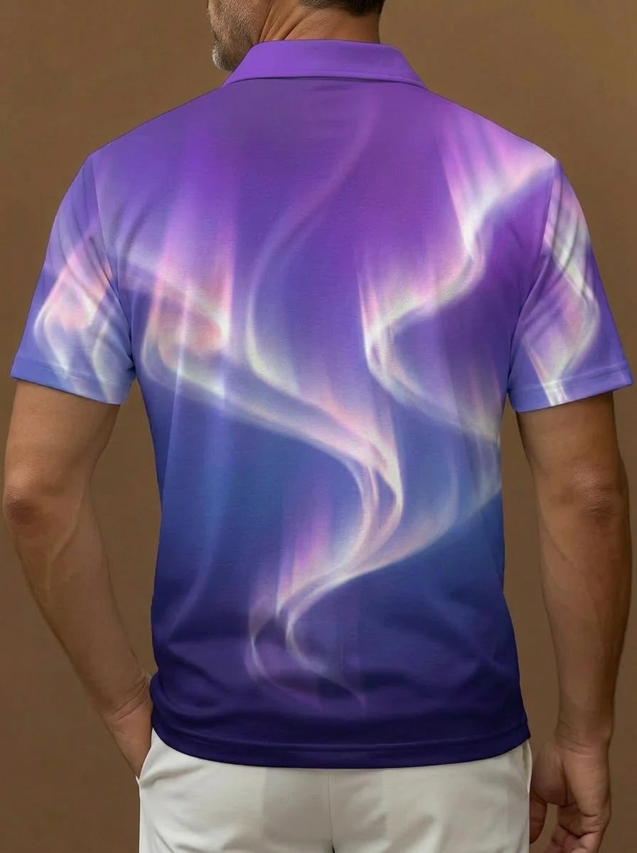Purple Blue Gradient Aurora Swirl Print Short Sleeve Golf Polo Shirt