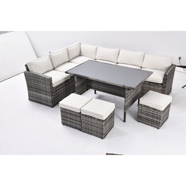 Patio Furniture Set,7 Pieces Sectional Conversation Sofa with Ottomans,All Weather,With Backrest and Removable Cushions