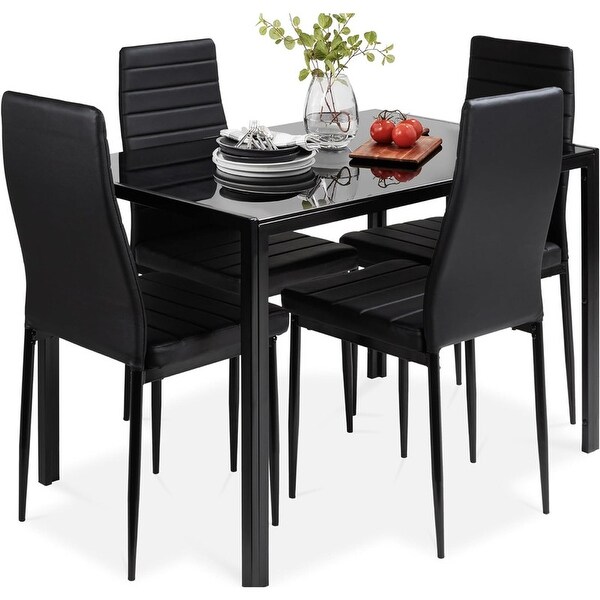 5Piece Modern Kitchen Dining Furniture Set 4 Upholstered PU Chairs,Black
