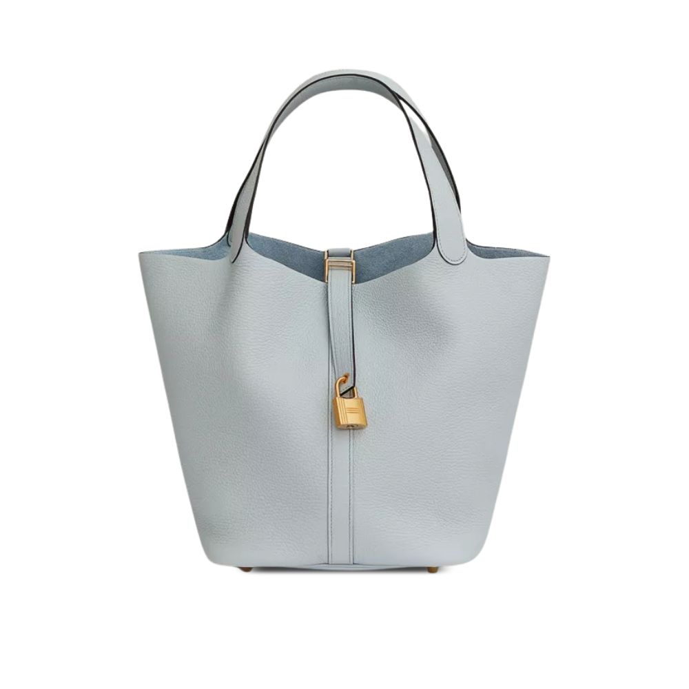 Hermes Picotin Lock Bag In Taurillon Clemence Bleu Pale 22Cm