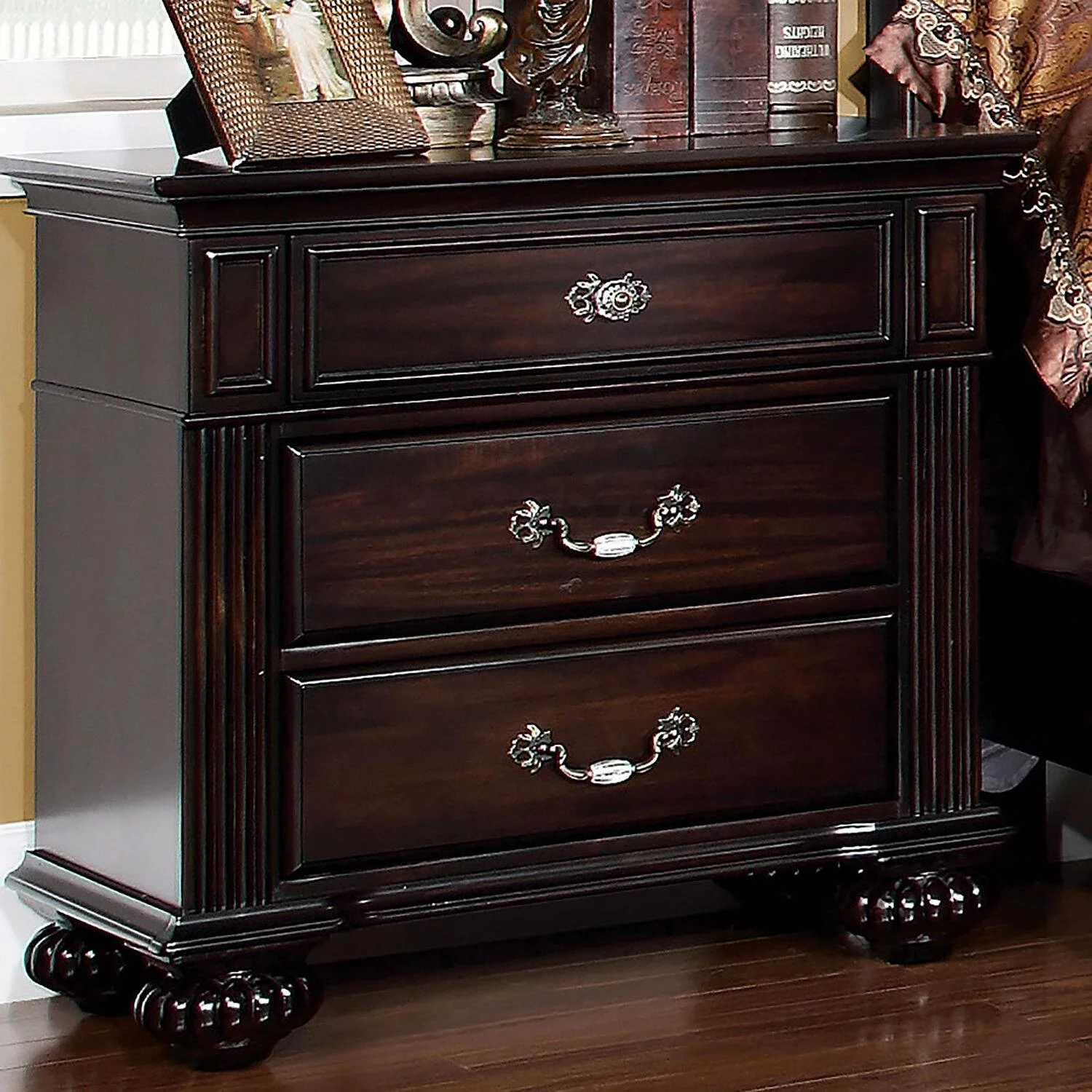 Traditional Dark Walnut Solid Wood King Bedroom Set 3pcs FOA CM7129-EK Syracuse