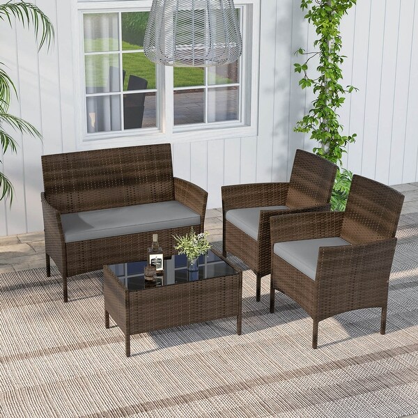 Costway 4 PCS Patio Furniture Set with Washable Cushions and Tempered