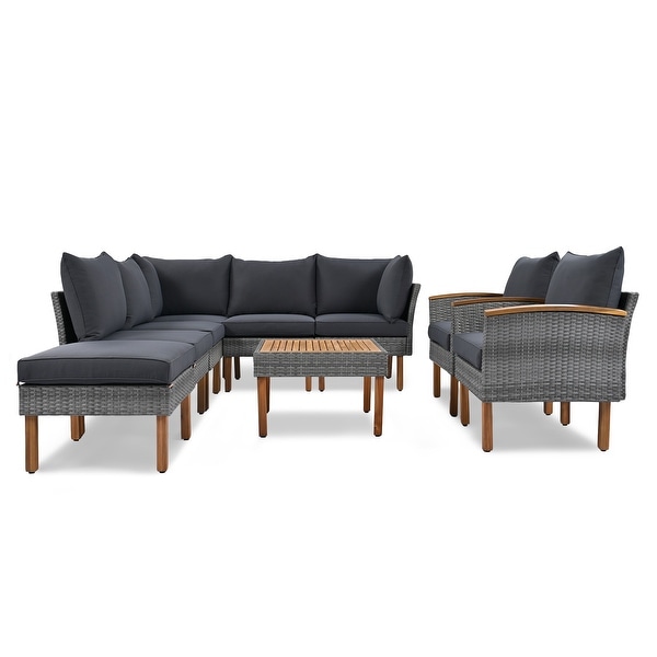 Leisure Zone 9Piece Patio Rattan Furniture Set with Coffee Table