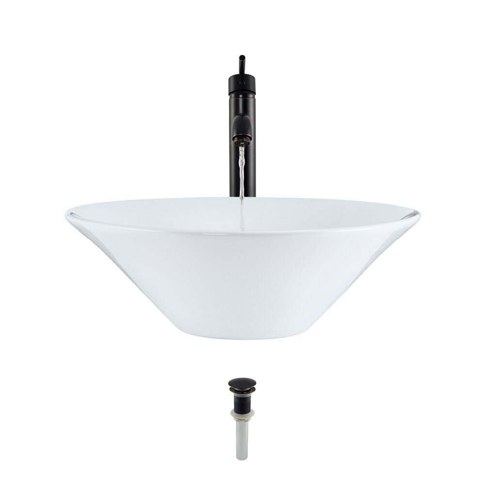Mr Direct Vitreous China Circular Vessel Bathroom Sink with Faucet, Size: 731, White