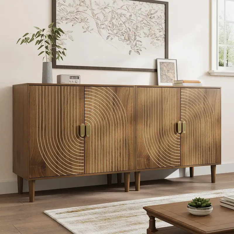 Walnut Freestanding Sideboard – Dining Room Cabinet with Integrated Cable Management System