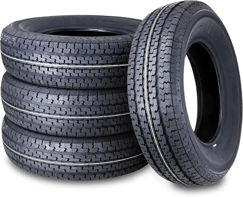 Set of 4 ST205/75R15 Trailer Tires – 10-Ply Load Range E Radials with Scuff Guard & Steel Belting