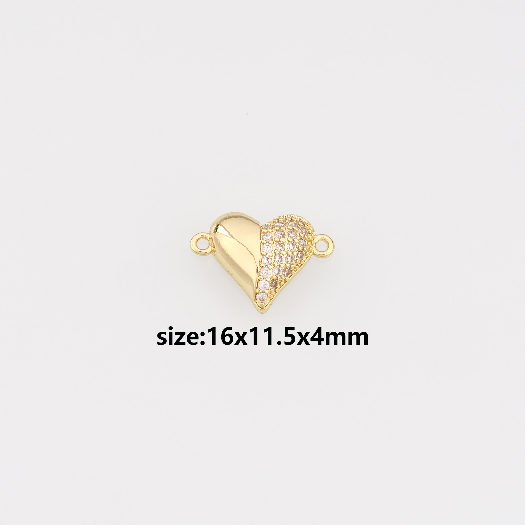 18K Gold Filled Heart Connector,CZ Micro Pave Heart Charm Necklace Bracelet for DIY Jewelry Making Supply