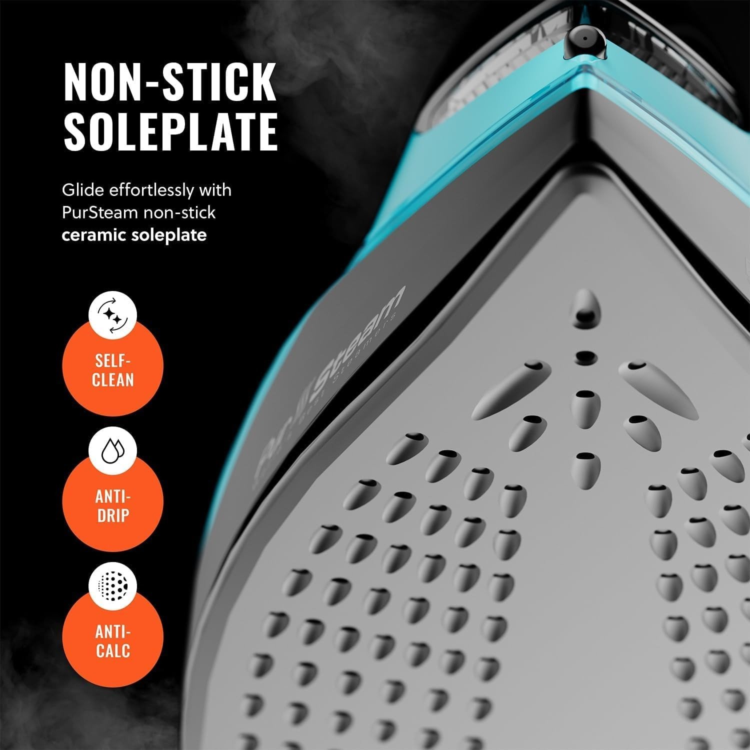 1750W Steam Iron, Digital Temp Control & LED Display, Ceramic Soleplate, Adjustable Steam, Self-Clean, Anti-Calc, Anti-Drip, Auto Shut-Off