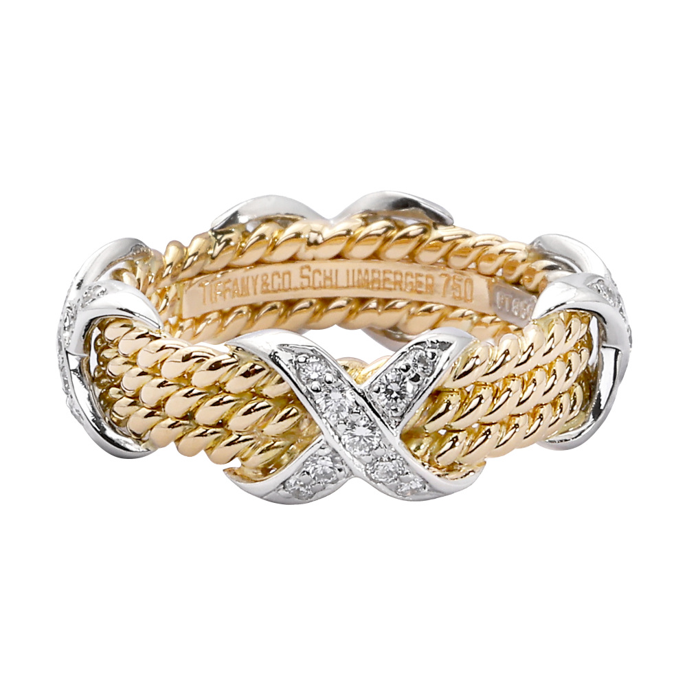 Tiffany & Co. Schlumberger 3 Low Rope Ring Platinum & 18K Yellow Gold Diamond 60110092