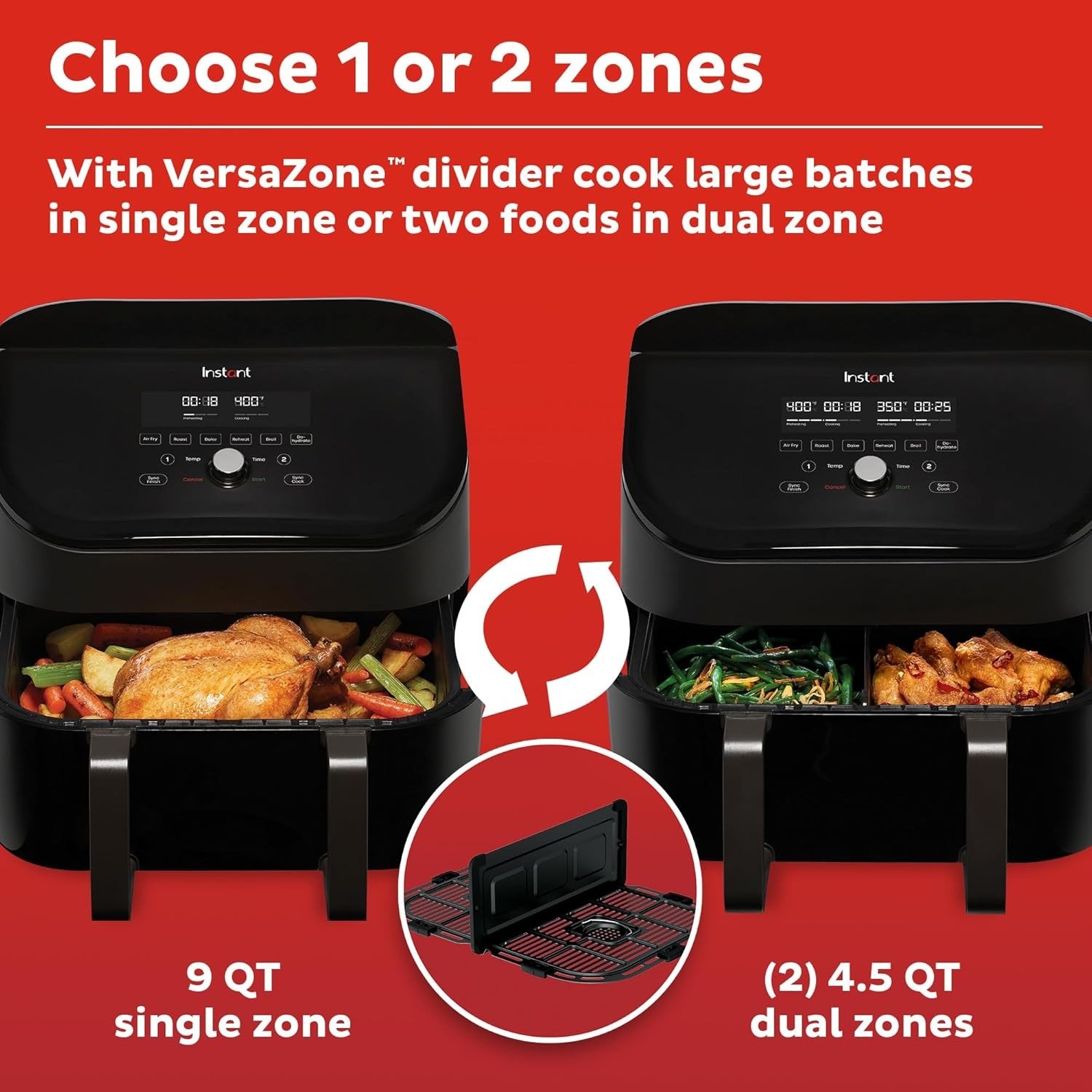 9QT Air Fryer,8-in-1 Functions with EvenCrisp Technology, Crisps,Broils, Bakes,Roasts, Dehydrates,Reheats at Same or Different Temperature