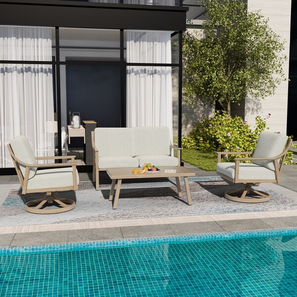 4Person Aluminum Patio Conversation Set with Swivel Chairs,Coffee Table and Cushions