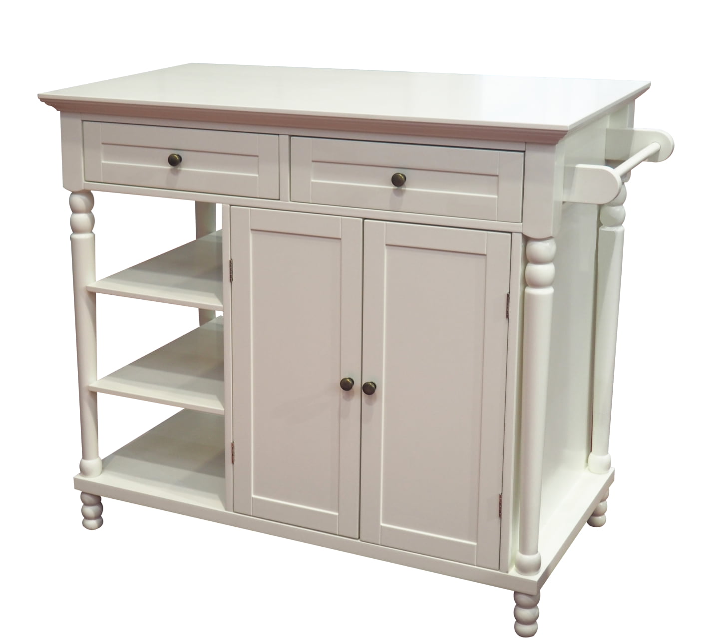 eHemco Euro Kitchen Island with Storage Cabinet, 2 Drawers and 3 Open Shelves, White