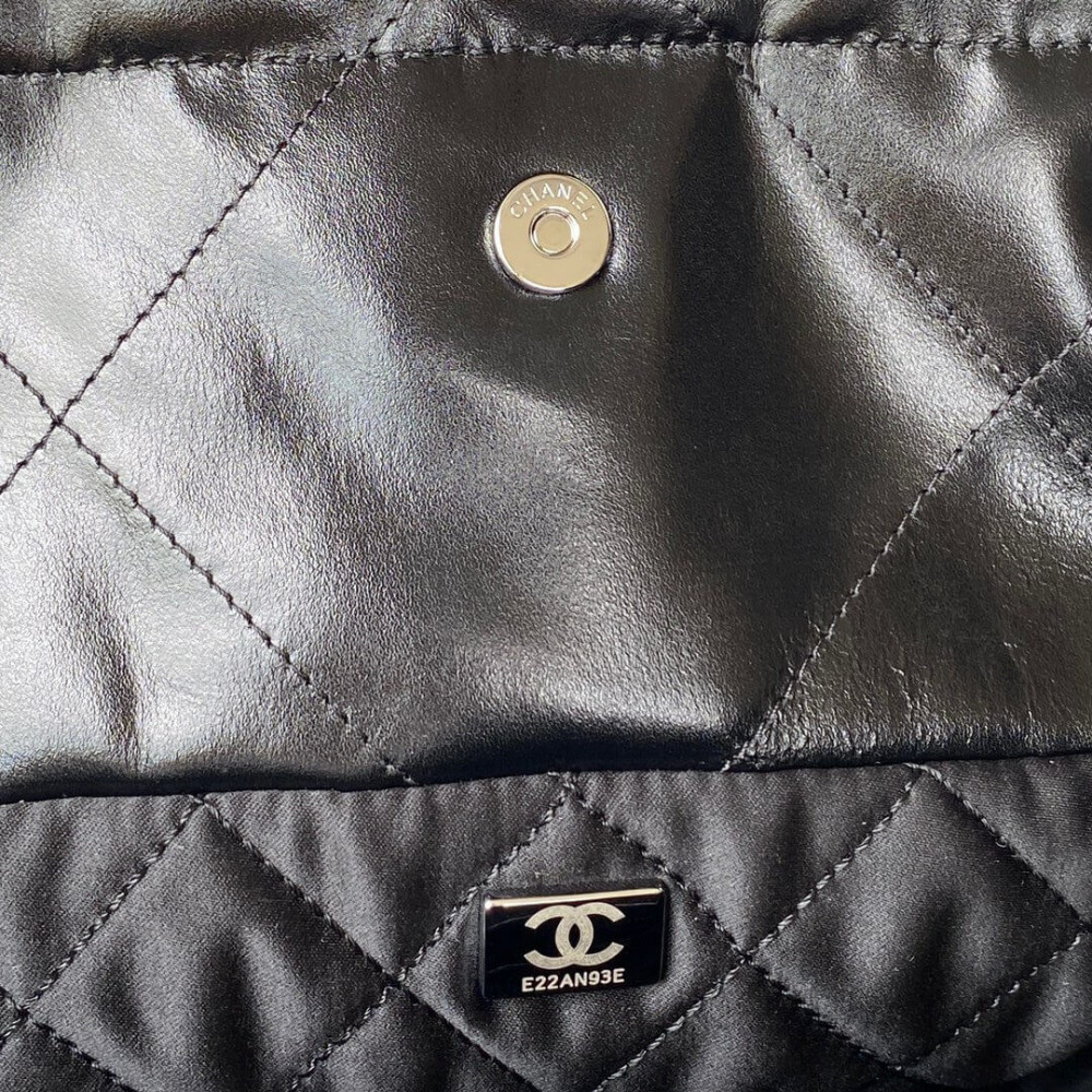 Chanel 22 Small Handbag Shiny Calfskin Black Silver