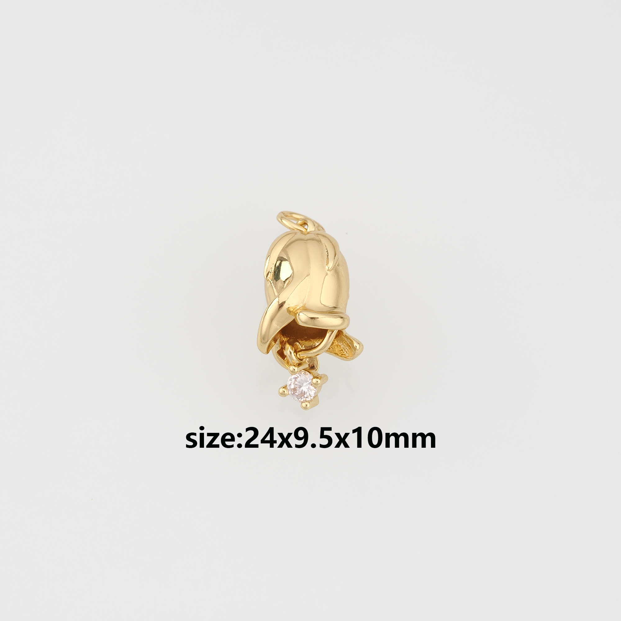 18K Gold Filled Flower Bud Pendant,CZ Micro Pave Flower Charm Earrings Necklace for DIY Jewelry Making Supply