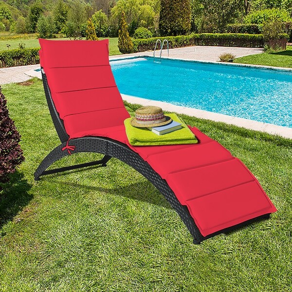 Costway Folding Patio Rattan Lounge Chair Chaise Cushioned Portable
