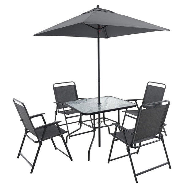 Black Metal Outdoor Patio Dining Set for 4 People with Table,4 Chairs and Umbrella