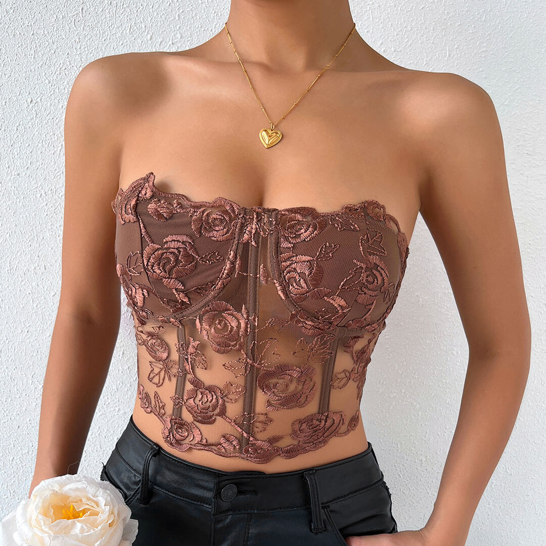 Embroidered Corset Tube Top - Sweetheart NecklineClistos