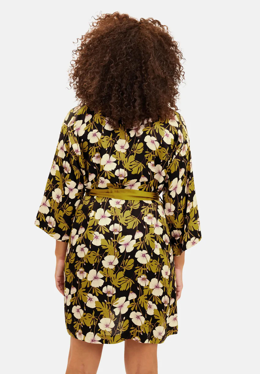 Kimono Trendy Mix Imprimé feuillage monstera noir
