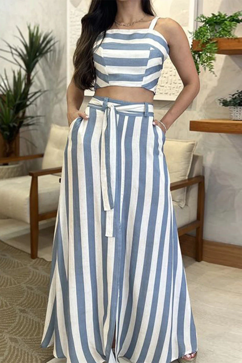 Striped Square Neck Sleeveless Two-Piece SetClistos