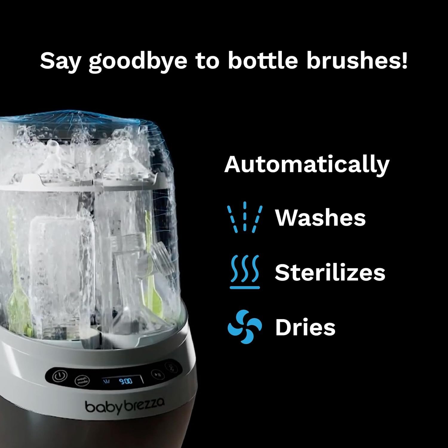 Baby Bottle Washer Pro – Washer, Sterilizer + Dryer In One Appliance for Essentials like Bottles + Pump Parts – Machine Replaces Brushes + Racks
