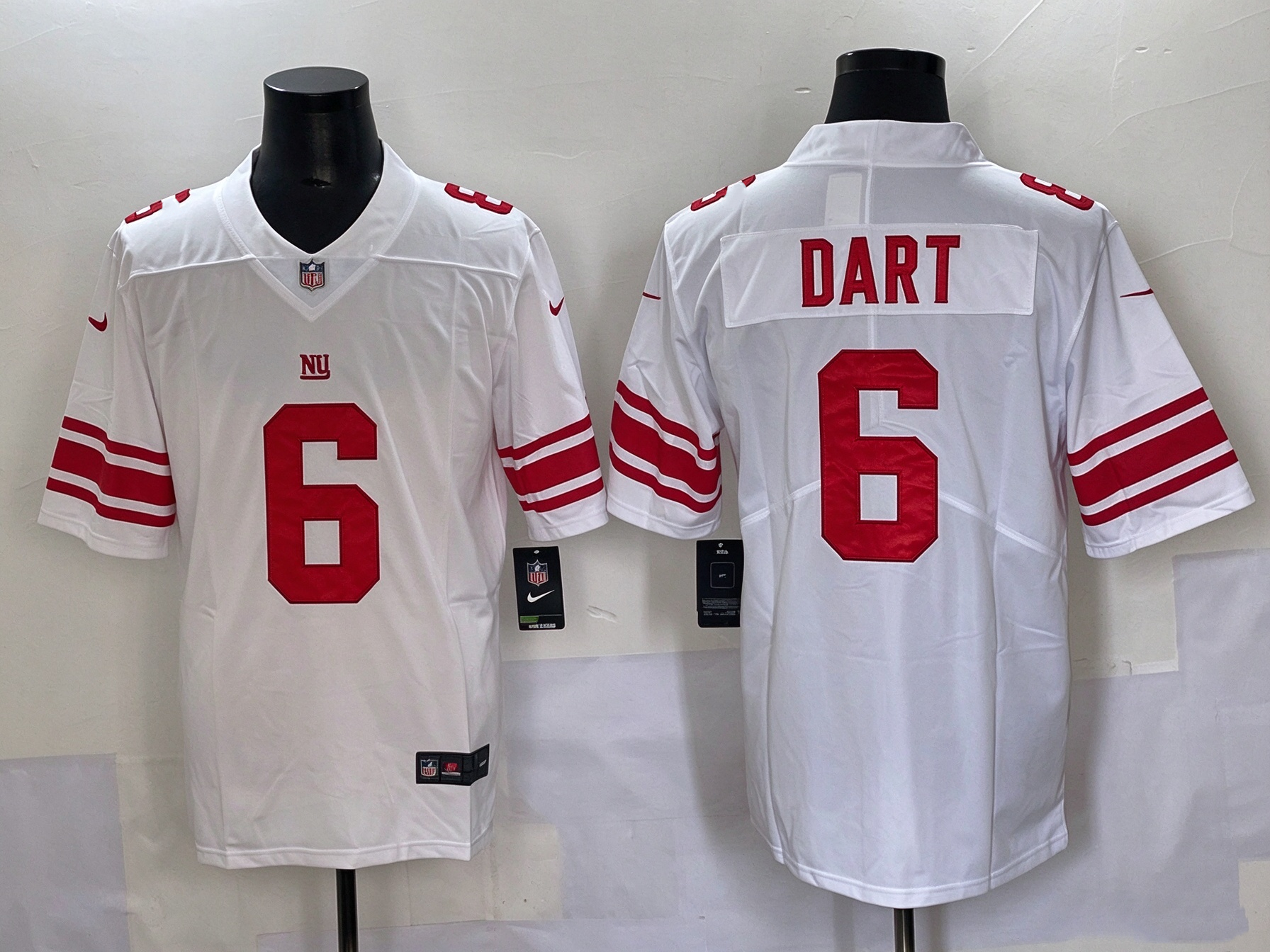 Men's New York Giants Jaxson Dart #6 White Game Player Jersey